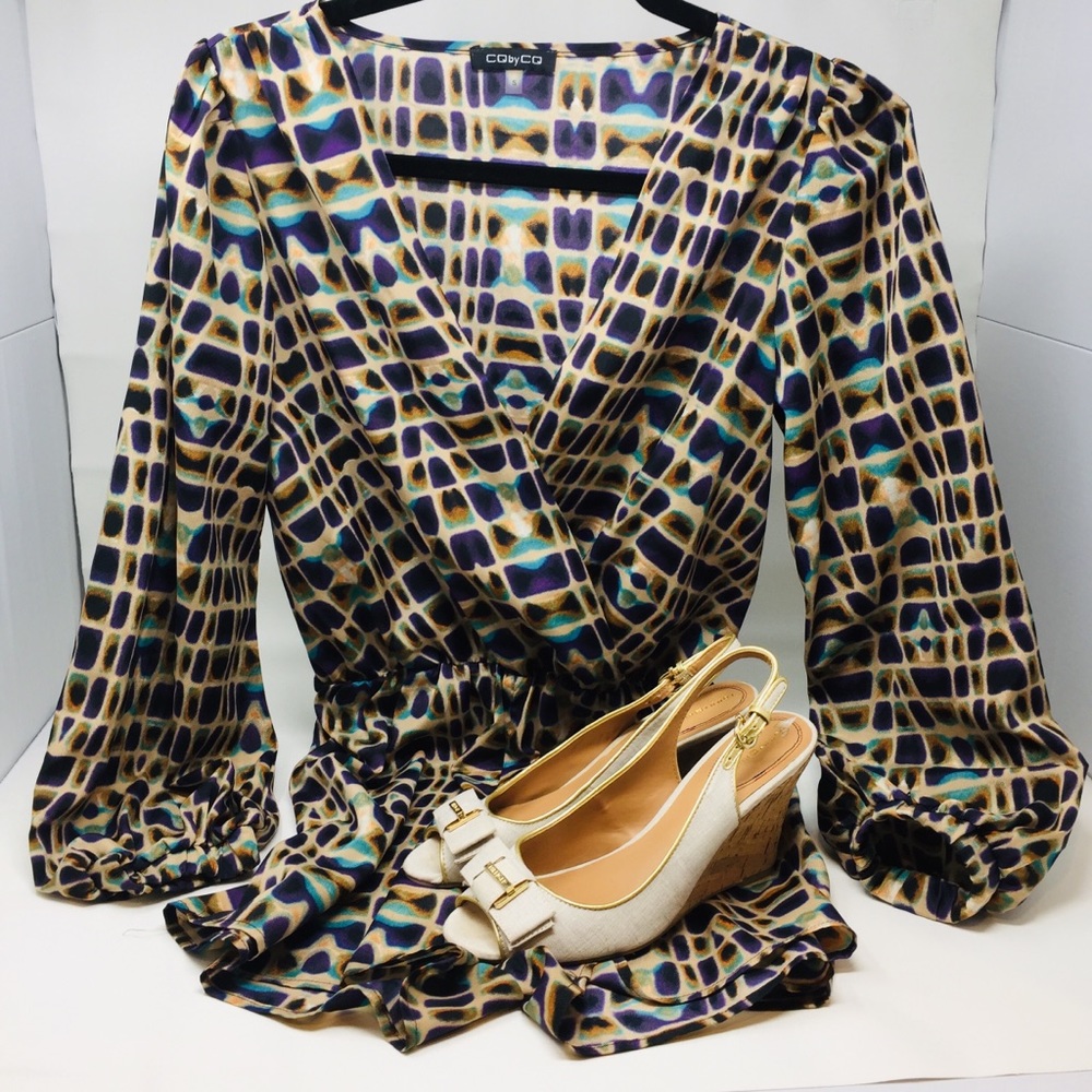 CQ by CQ....Silky Jewel toned Geometric Romper S